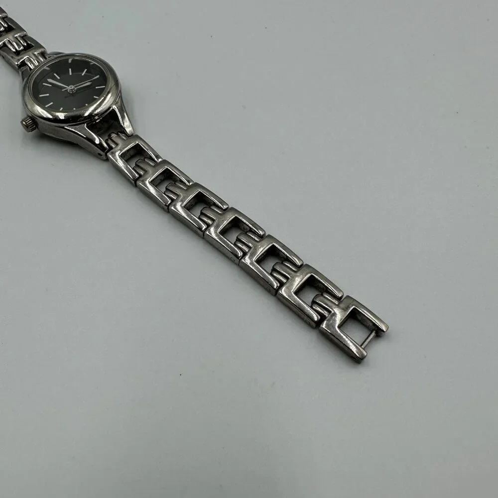 3/$30 Women Watch Silver Tone Round Black Dial Classic Minimalist 6.75